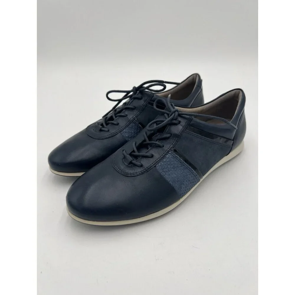 Ecco Touch Navy Leather Sneakers Women 40 US 9-9.5 Lace Up Comfort Walking Shoes